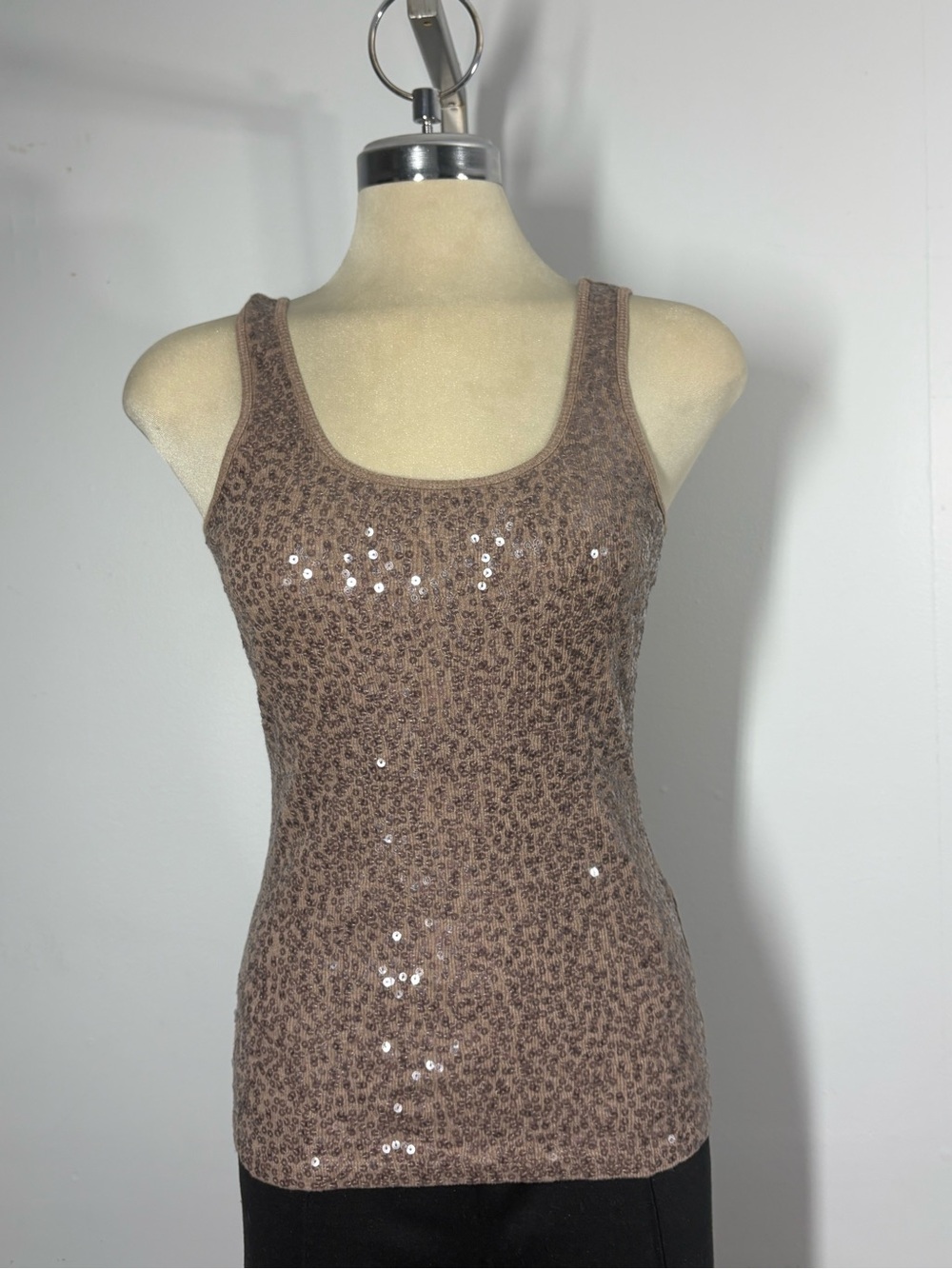 Express Taupe Sequin Scoop Neck Tank